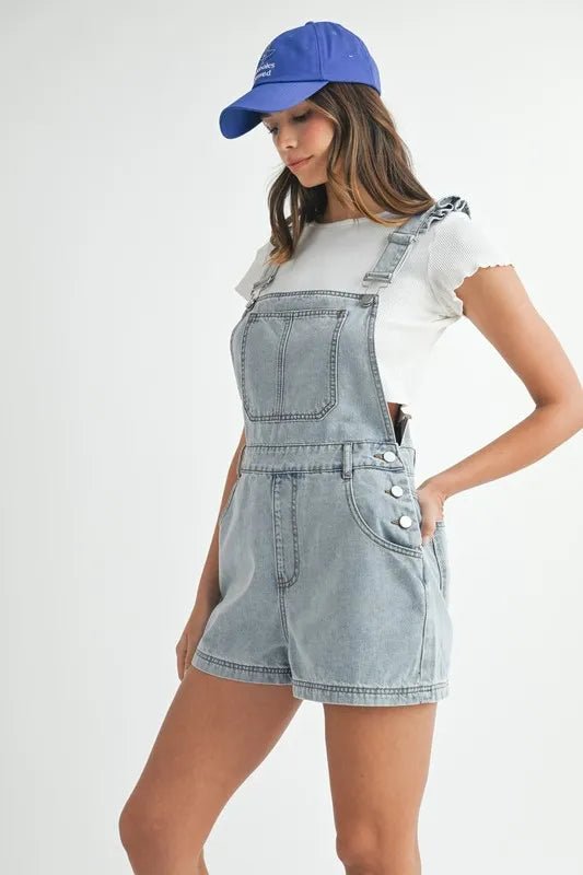 Mable - Light Wash Denim Short Overalls