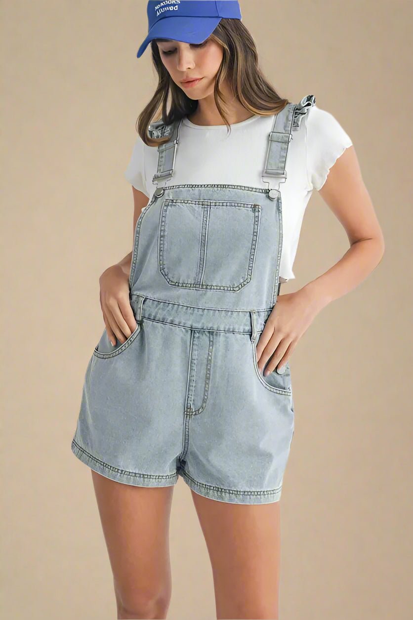 Mable - Light Wash Denim Short Overalls