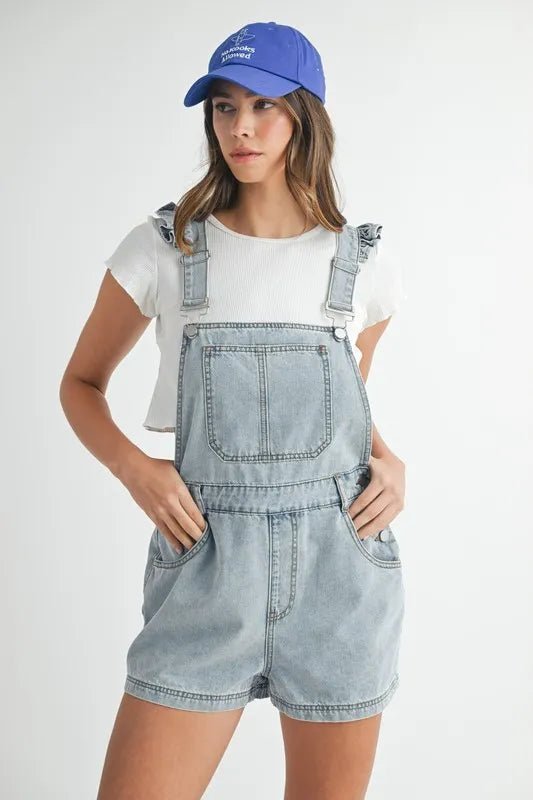 Mable - Light Wash Denim Short Overalls