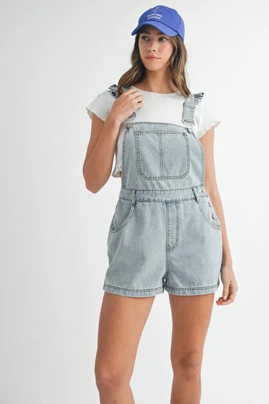 Mable - Light Wash Denim Short Overalls