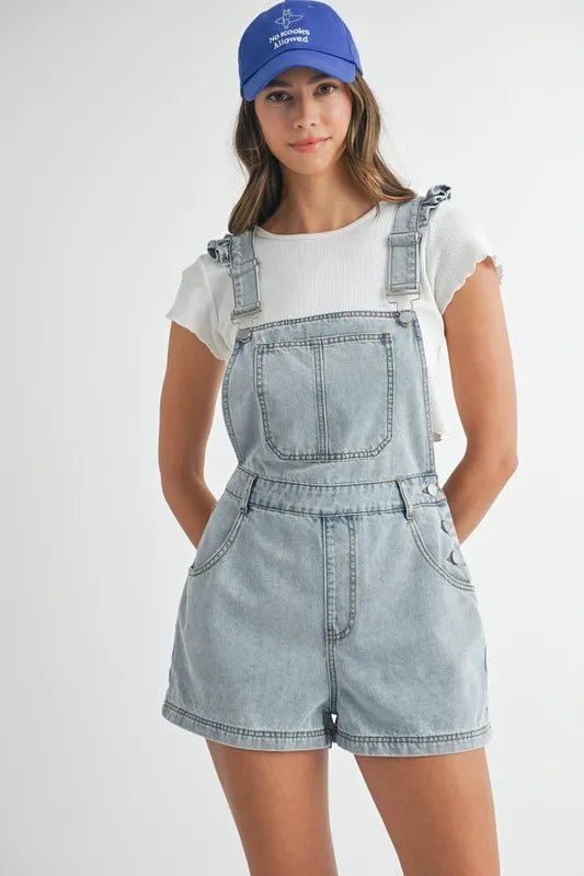 Mable - Light Wash Denim Short Overalls