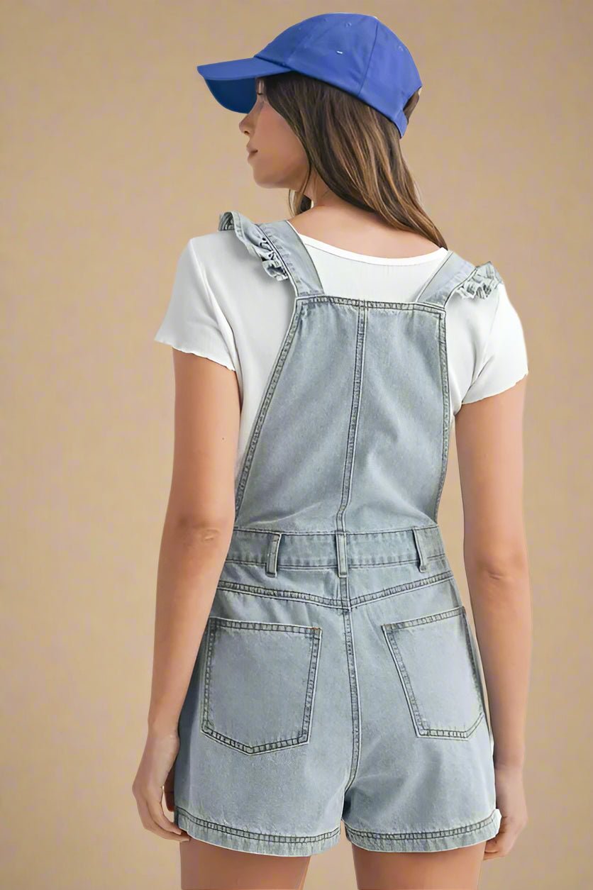 Mable - Light Wash Denim Short Overalls