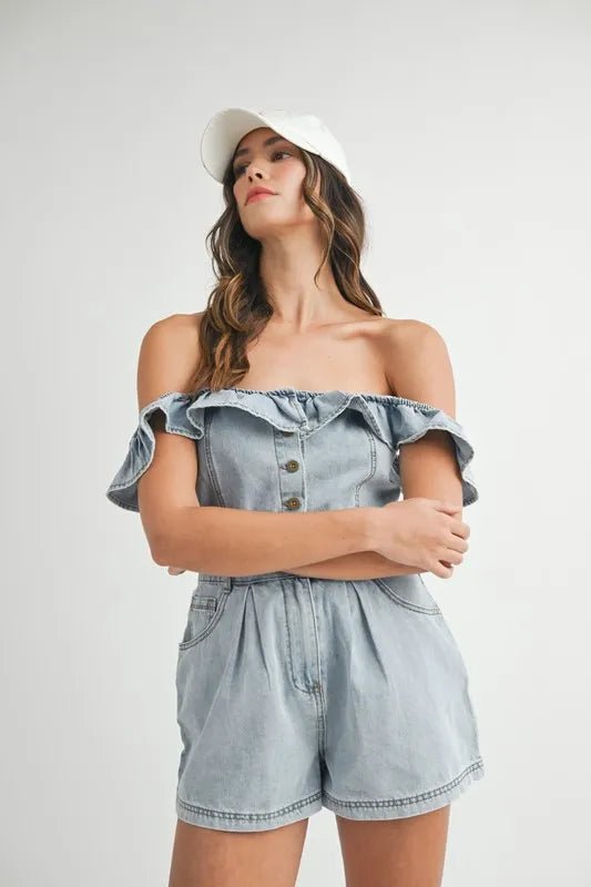 Mable - Light Wash Off - Shoulder Denim Romper