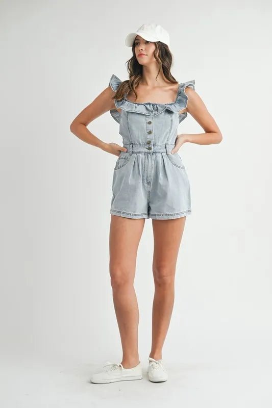 Mable - Light Wash Off - Shoulder Denim Romper