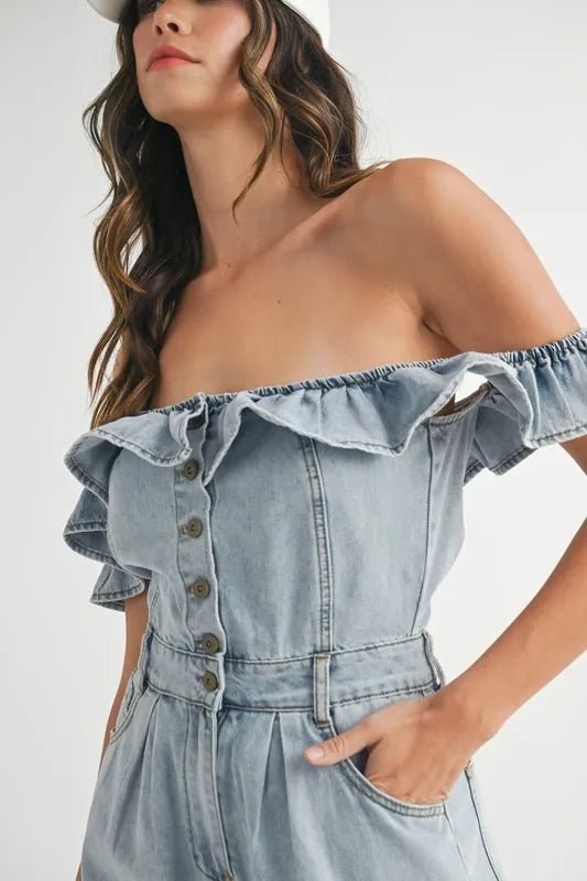 Mable - Light Wash Off - Shoulder Denim Romper