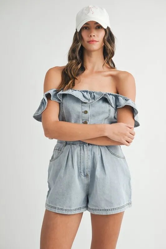 Mable - Light Wash Off - Shoulder Denim Romper