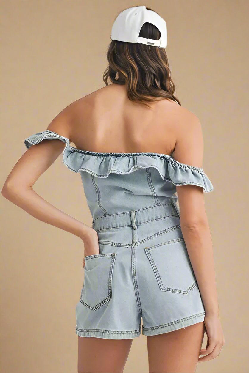 Mable - Light Wash Off - Shoulder Denim Romper