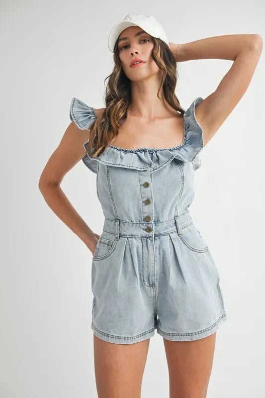 Mable - Light Wash Off - Shoulder Denim Romper