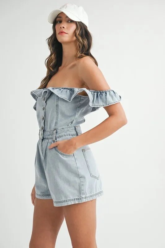 Mable - Light Wash Off - Shoulder Denim Romper