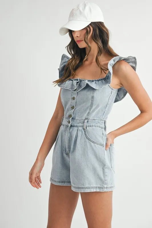 Mable - Light Wash Off - Shoulder Denim Romper