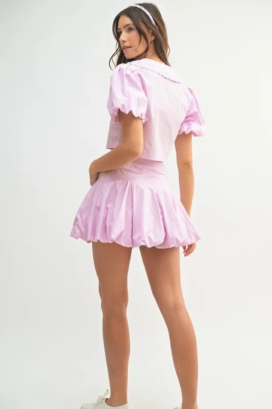 Mable - Lilac Puff Sleeve Bubble Mini Skirt Set
