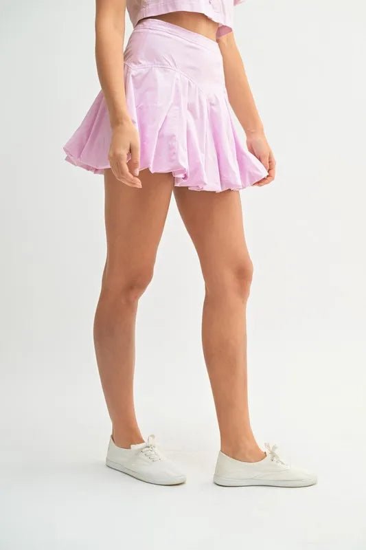 Mable - Lilac Puff Sleeve Bubble Mini Skirt Set
