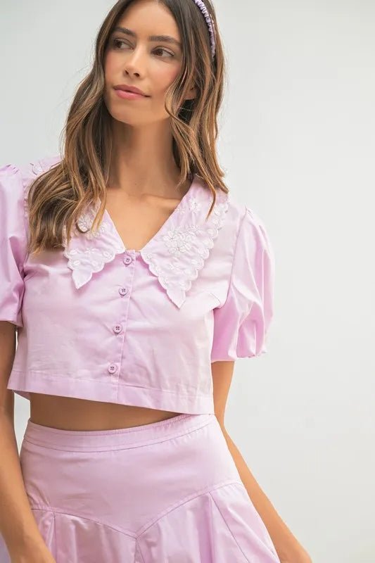 Mable - Lilac Puff Sleeve Bubble Mini Skirt Set