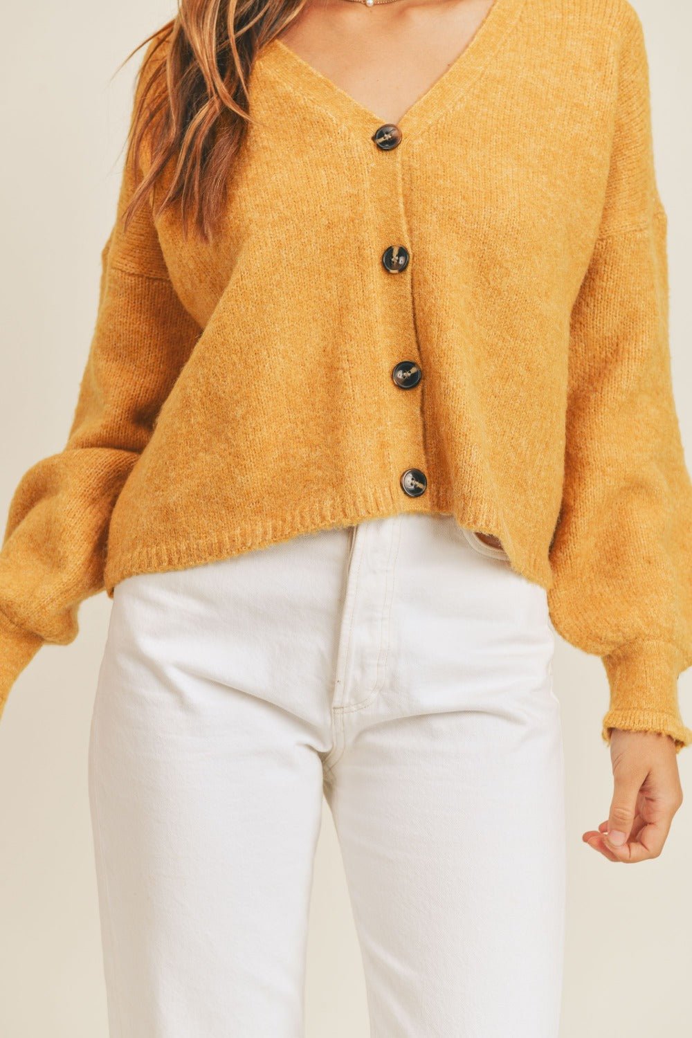 Mable - Long Sleeve Button Down Cardigan in Mustard