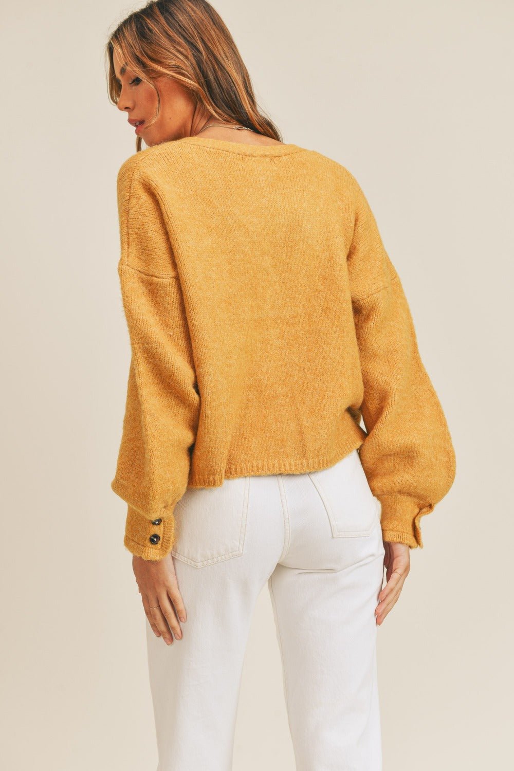 Mable - Long Sleeve Button Down Cardigan in Mustard