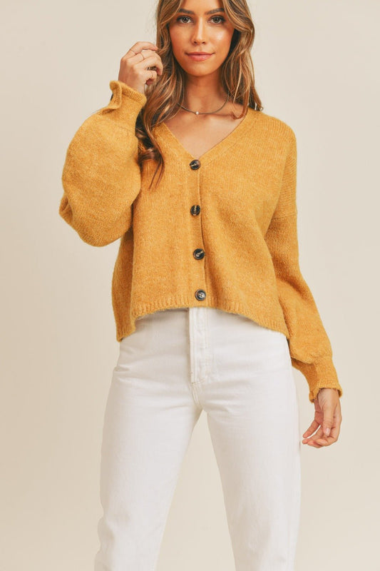 Mable - Long Sleeve Button Down Cardigan in Mustard