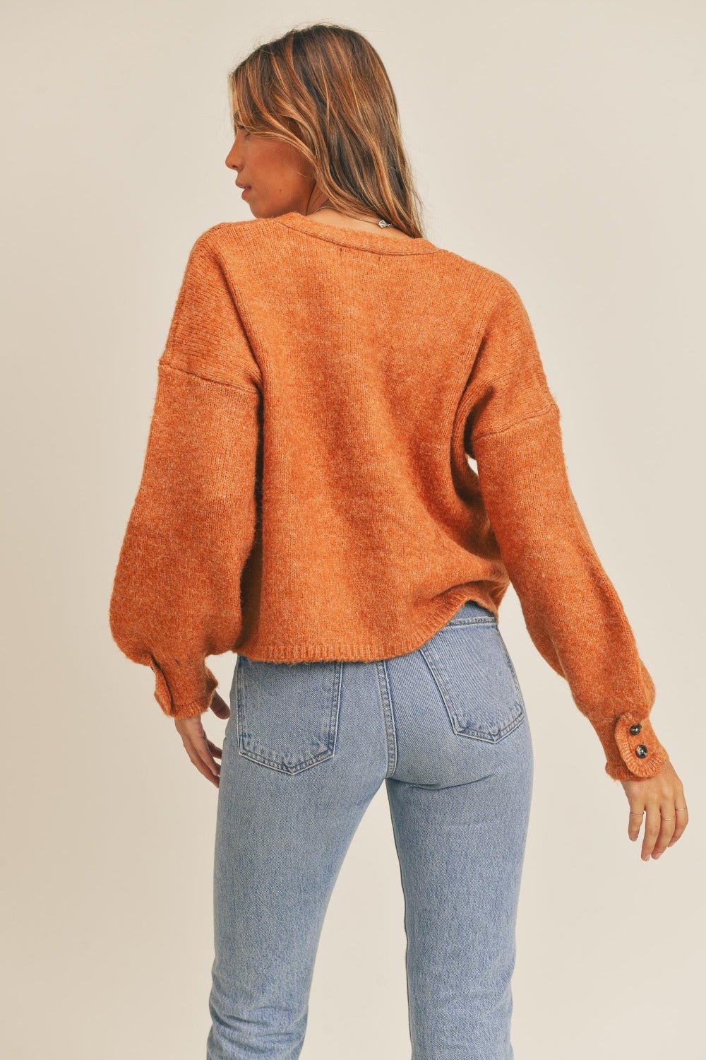 Mable - Long Sleeve Button Down Cardigan in Rust