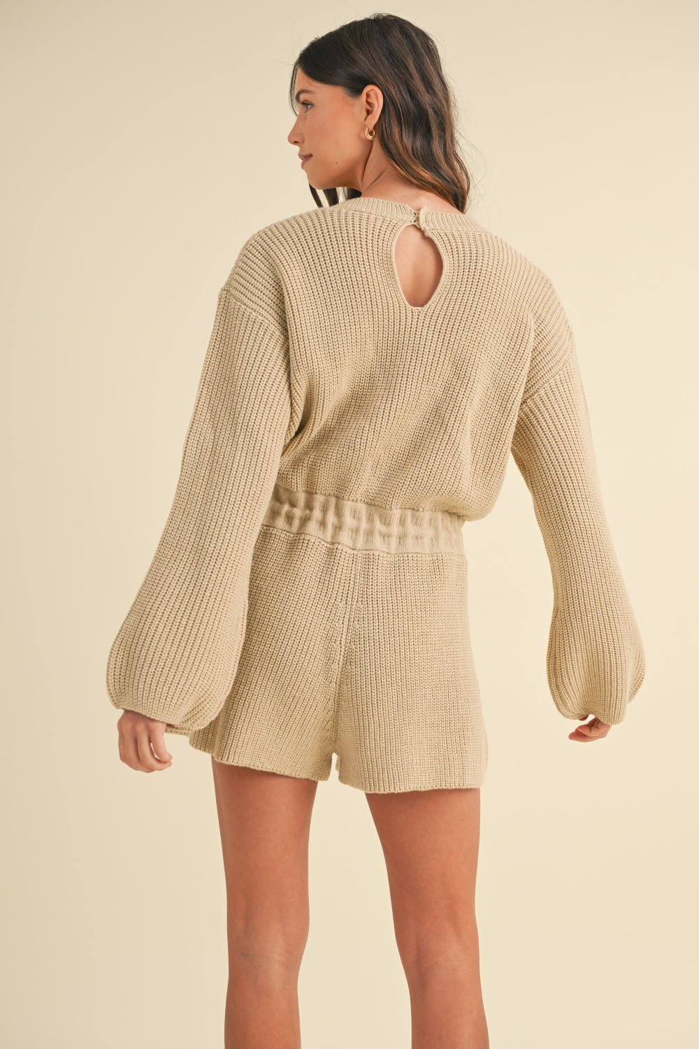 Mable - Long Sleeve Sweater Romper in Taupe