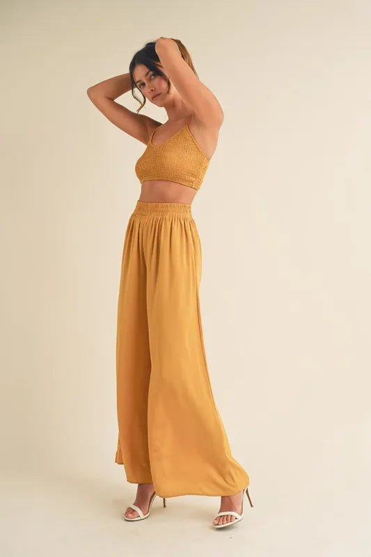 Mable - Marigold Smocked Crop Top & Wide Leg Pant Set