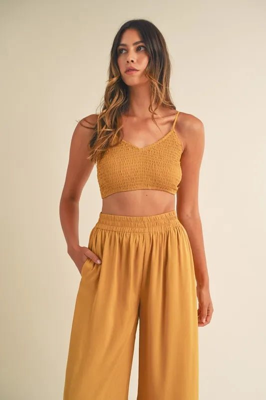 Mable - Marigold Smocked Crop Top & Wide Leg Pant Set