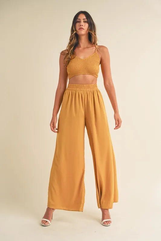 Mable - Marigold Smocked Crop Top & Wide Leg Pant Set