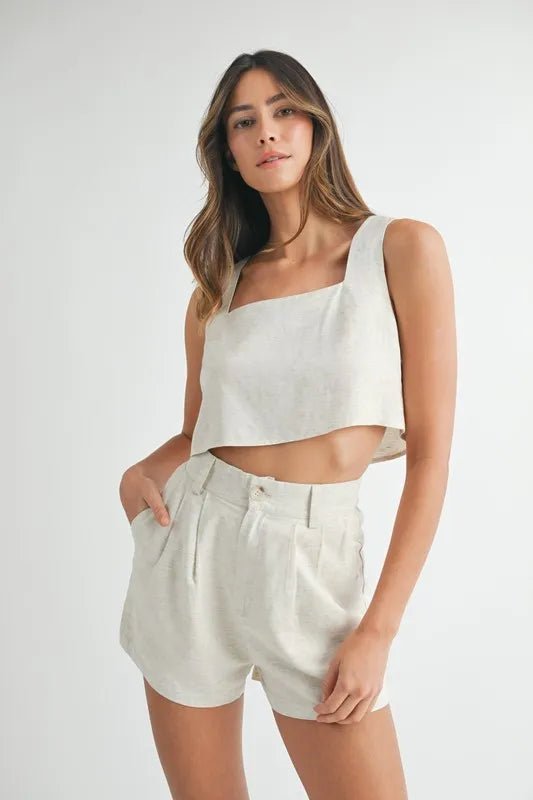 Mable - Oatmeal Crop Top & Pleated Shorts Set