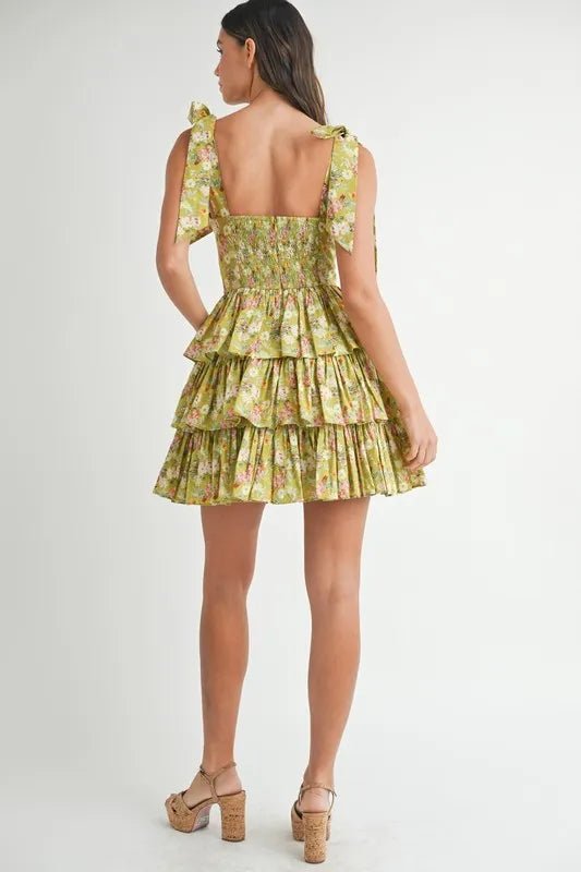 Mable - Olive Floral Tiered Mini Dress