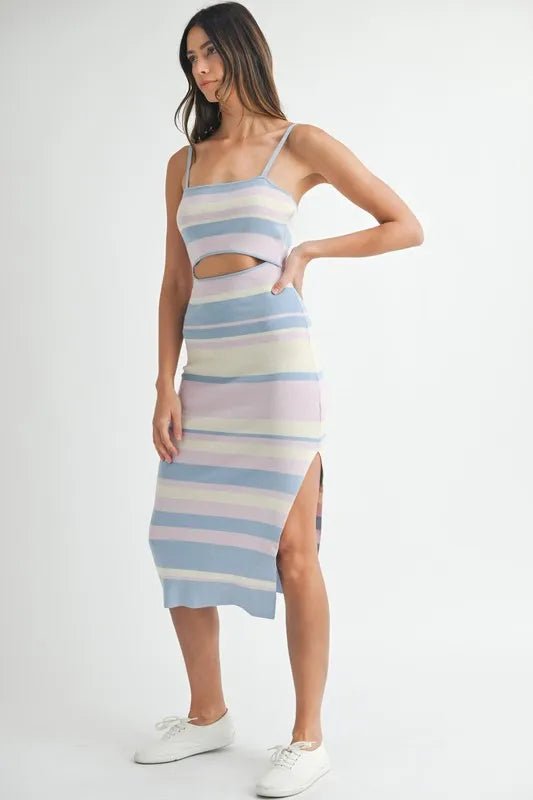 Mable - Pastel Stripe Cutout Midi Dress