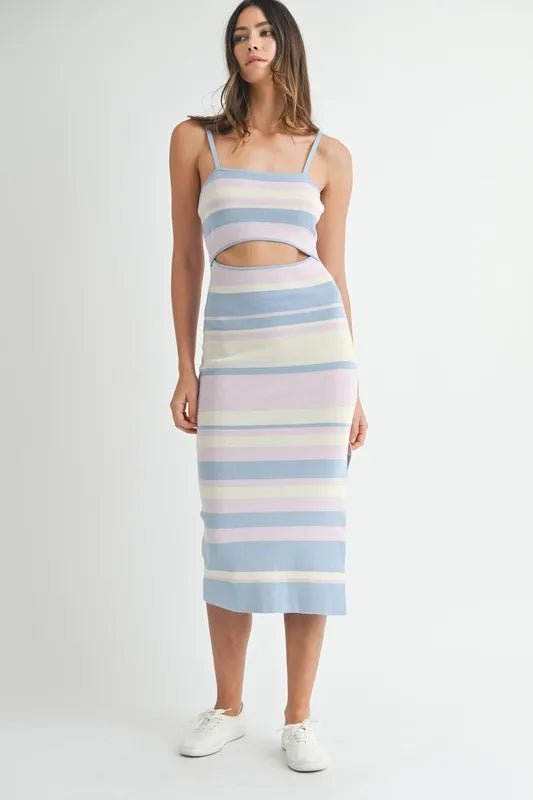 Mable - Pastel Stripe Cutout Midi Dress