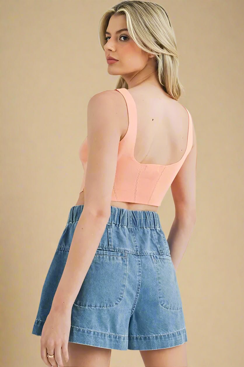 Mable - Soft Apricot Pointelle Knit Crop Top