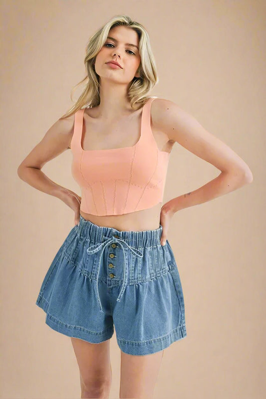 Mable - Soft Apricot Pointelle Knit Crop Top