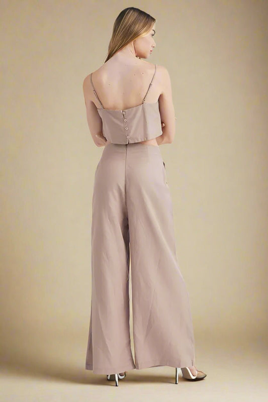 Mable - Wide Leg Pants & Crop Cami Set in Mocha Taupe