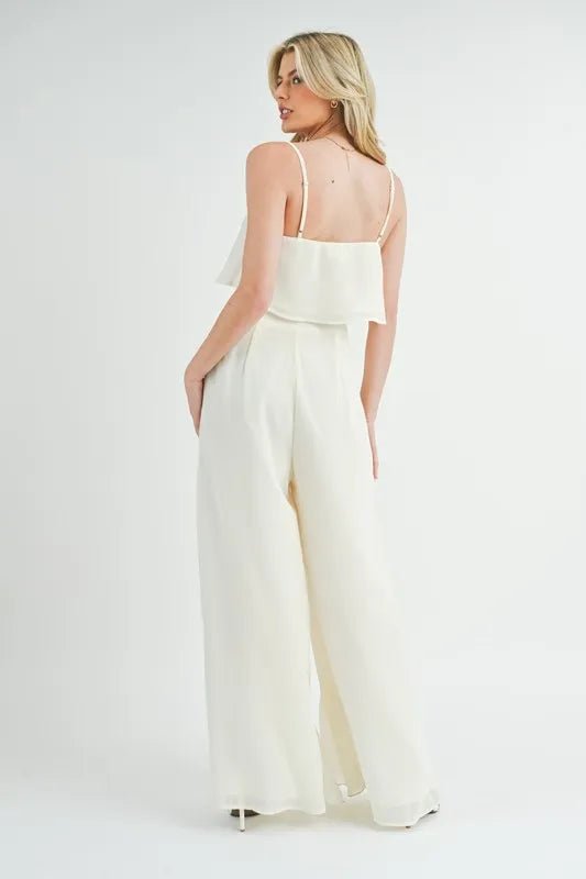 Mable - Wide Leg Ruffle Pants Set in Ivory
