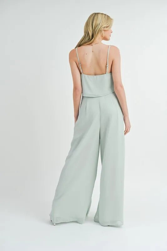 Mable - Wide Leg Ruffle Pants Set in Soft Sage Green
