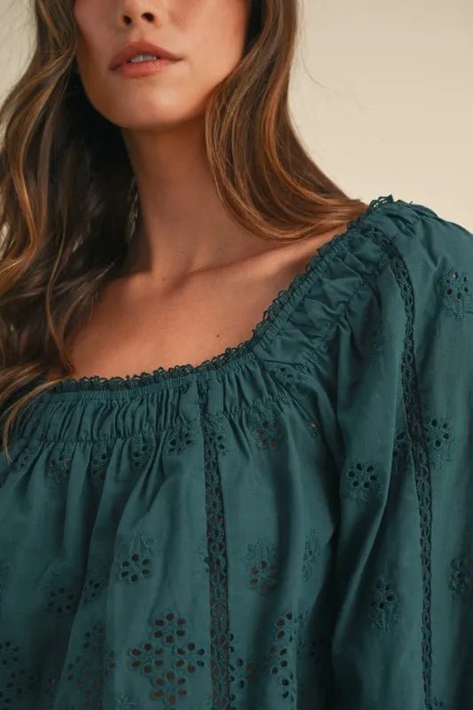 Mable - Willow Eyelet Long Sleeve Shorts Set in Deep Teal