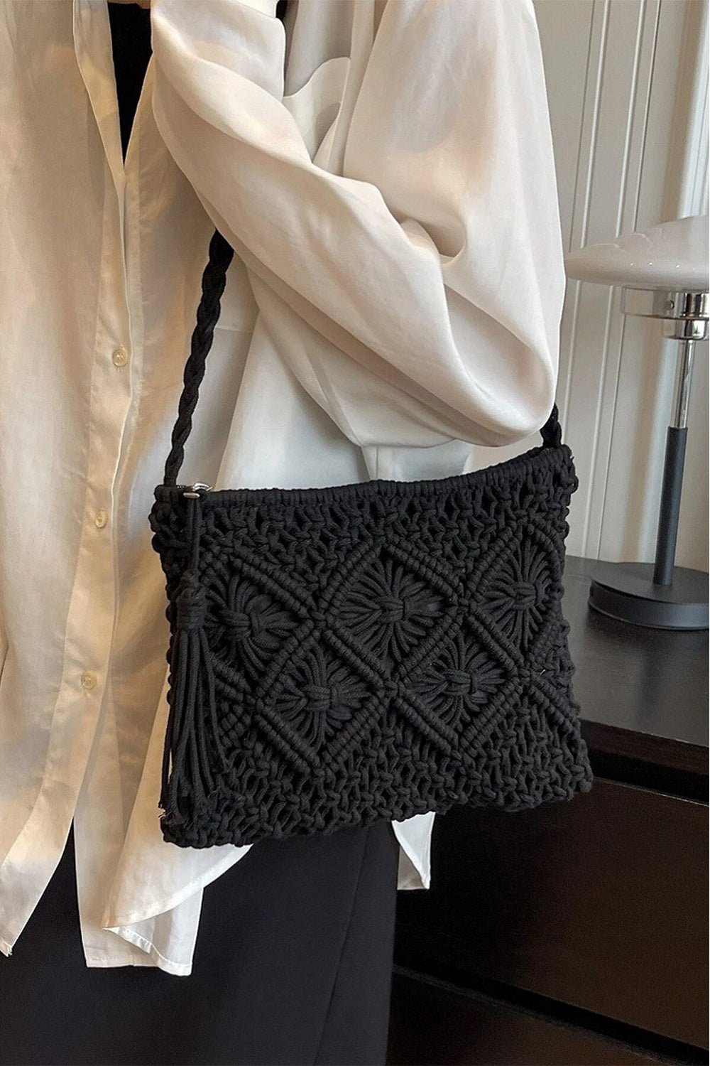 Macrame Shoulder Bag in BlackShoulder BagZenana