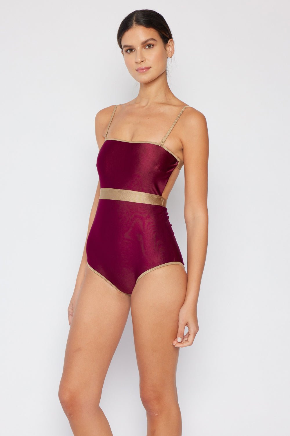 Marina West Swim - Contrast Trim One - Piece Swimsuit in Burgundy