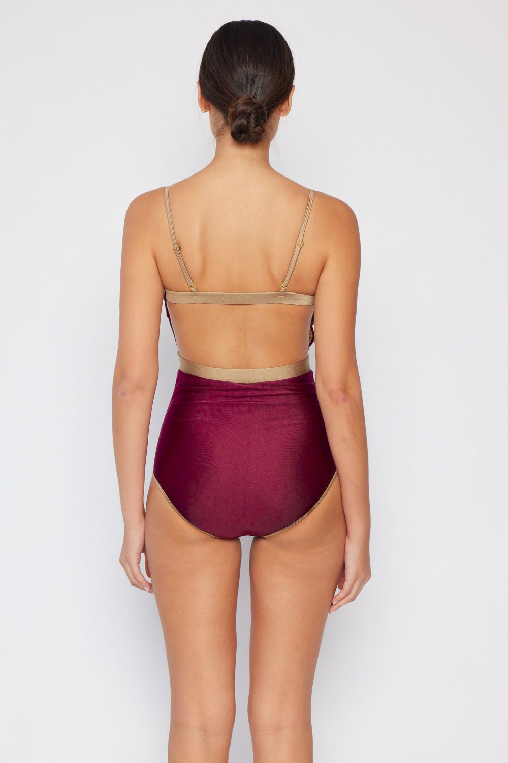 Marina West Swim - Contrast Trim One - Piece Swimsuit in Burgundy