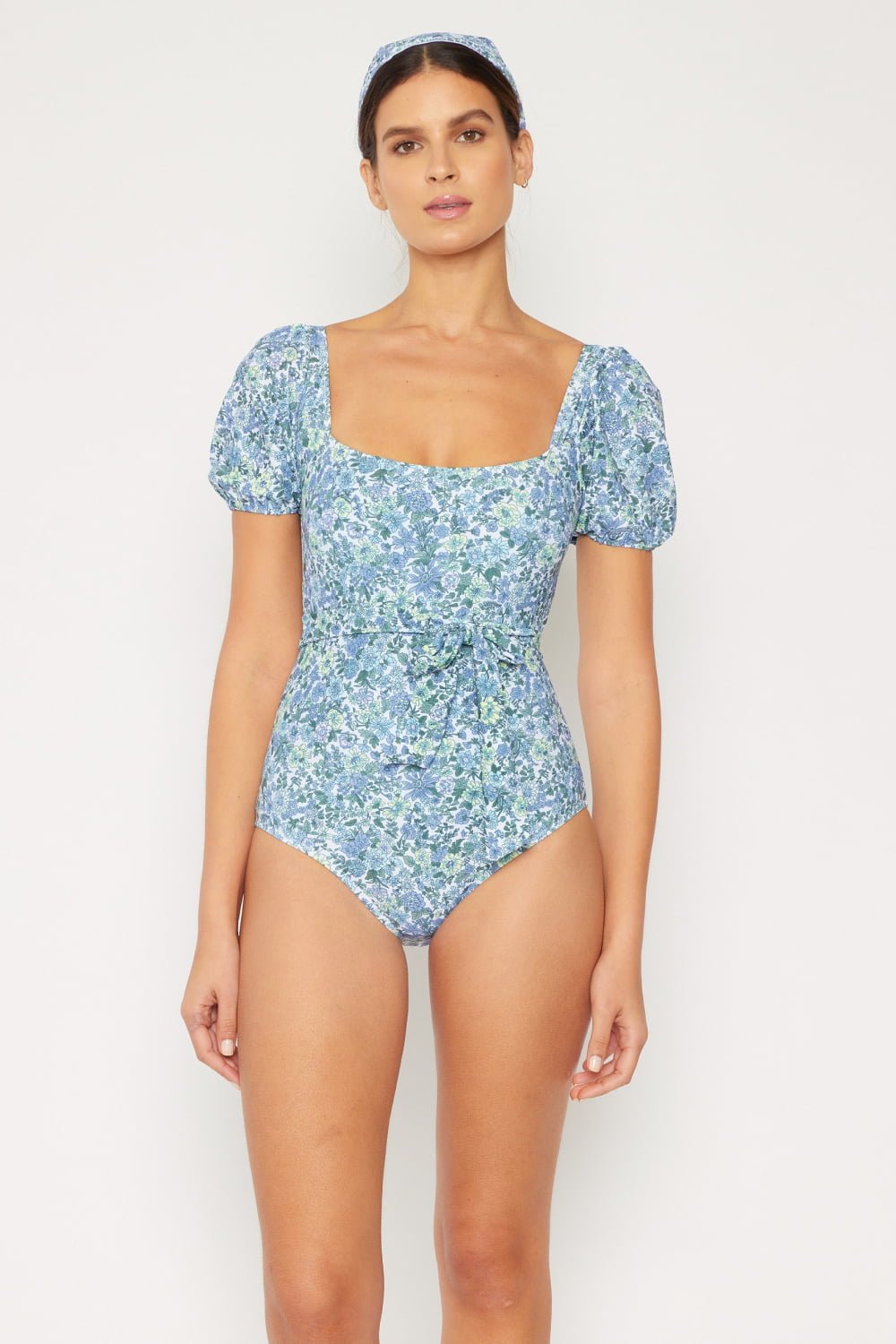 Marina West Swim - Ditsy Floral Puff Sleeve One - Piece Swimsuit in Blue