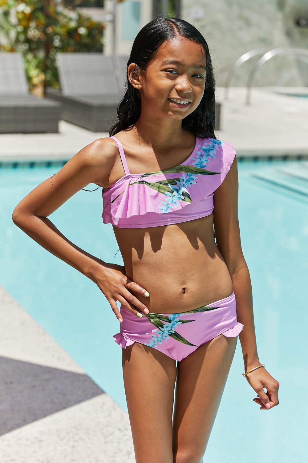 Marina West Swim - Floral Girl's Bikini in Carnation Pink