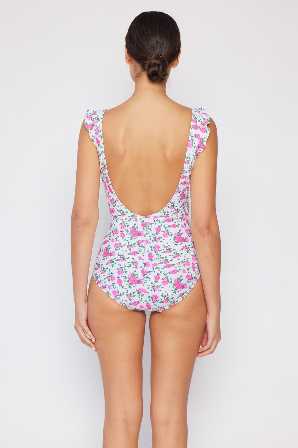 Marina West Swim - Floral Print Ruffle Trim Faux Wrap One - Piece Swimsuit