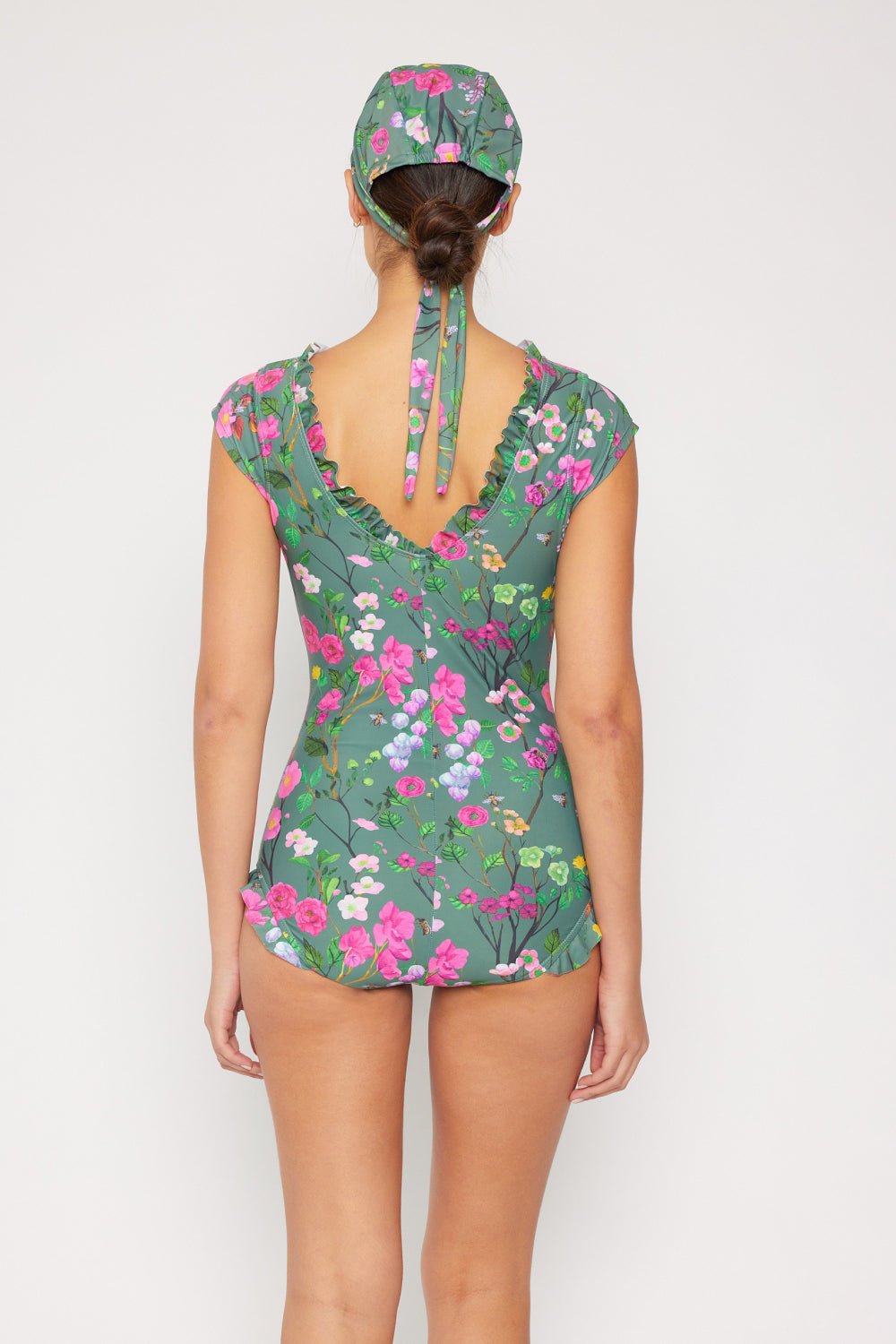 Marina West Swim - Floral V - Neck One - Piece Swimsuit In Sage