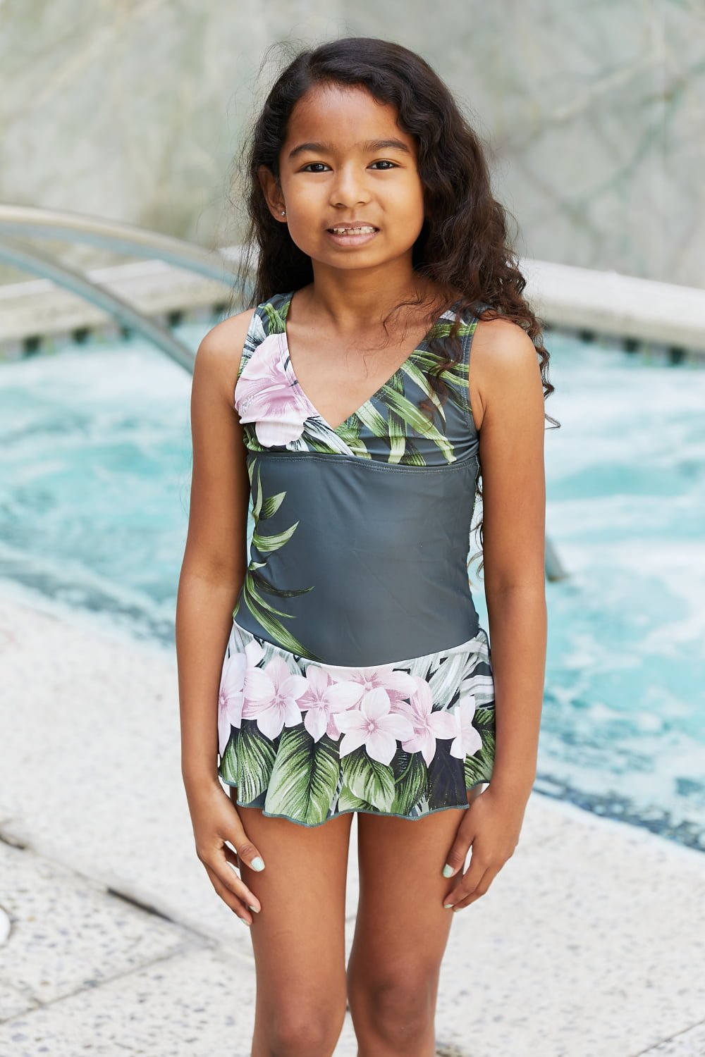 Marina West Swim - Girl's One - Piece Swim Dress in Aloha Forest