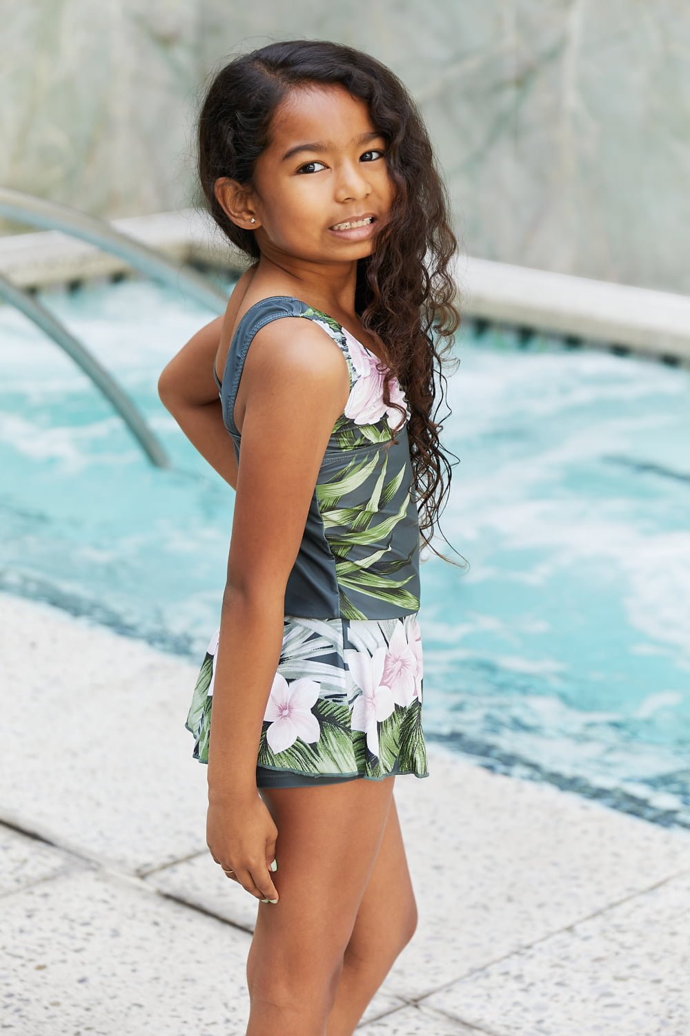 Marina West Swim - Girl's One - Piece Swim Dress in Aloha Forest