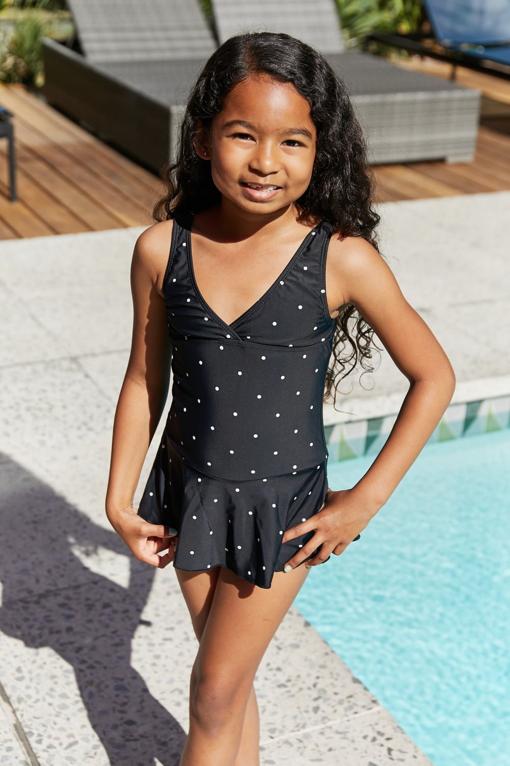 Marina West Swim - Girl's Polka Dot Swim Dress in Black & White