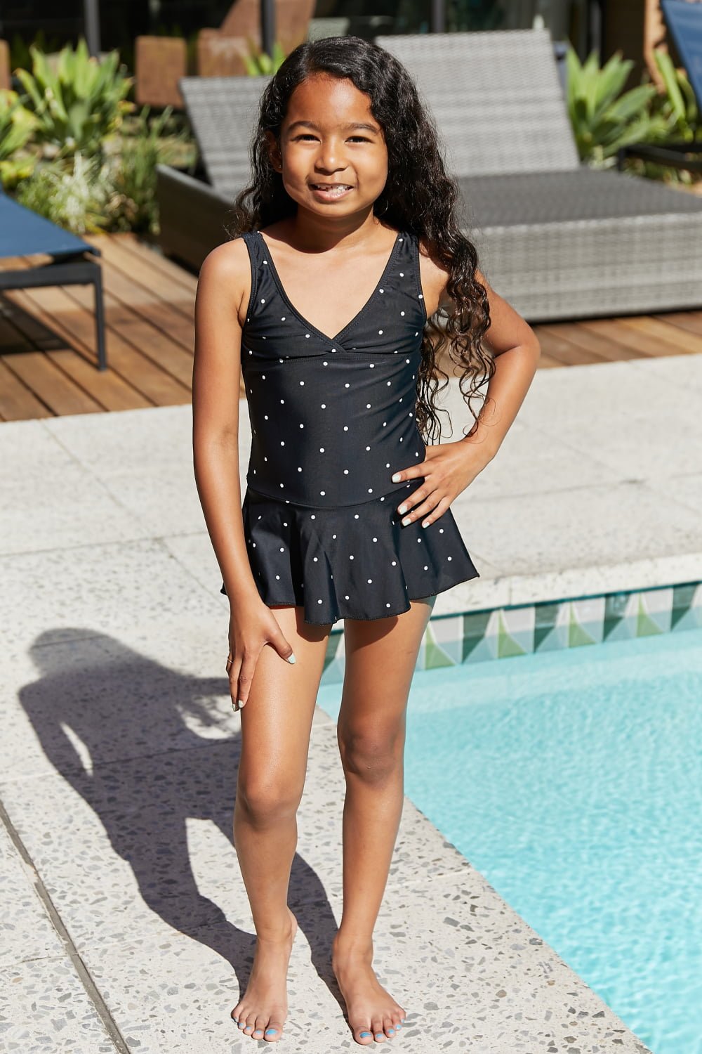 Marina West Swim - Girl's Polka Dot Swim Dress in Black & White