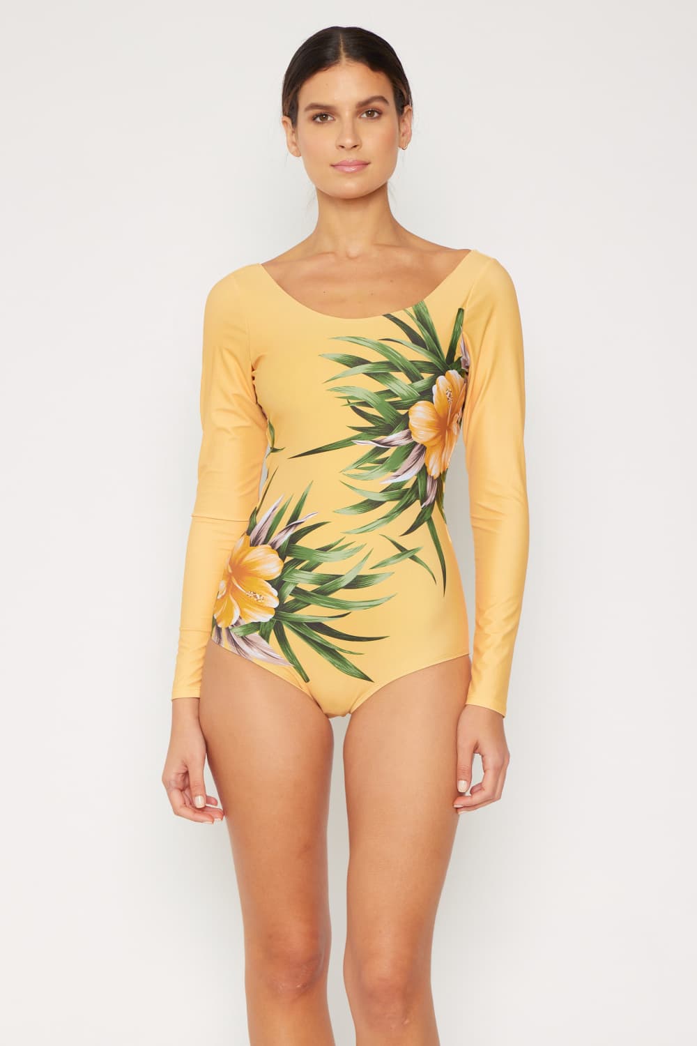 Marina West Swim - Long Sleeve One - Piece Swimsuit in Light Yellow