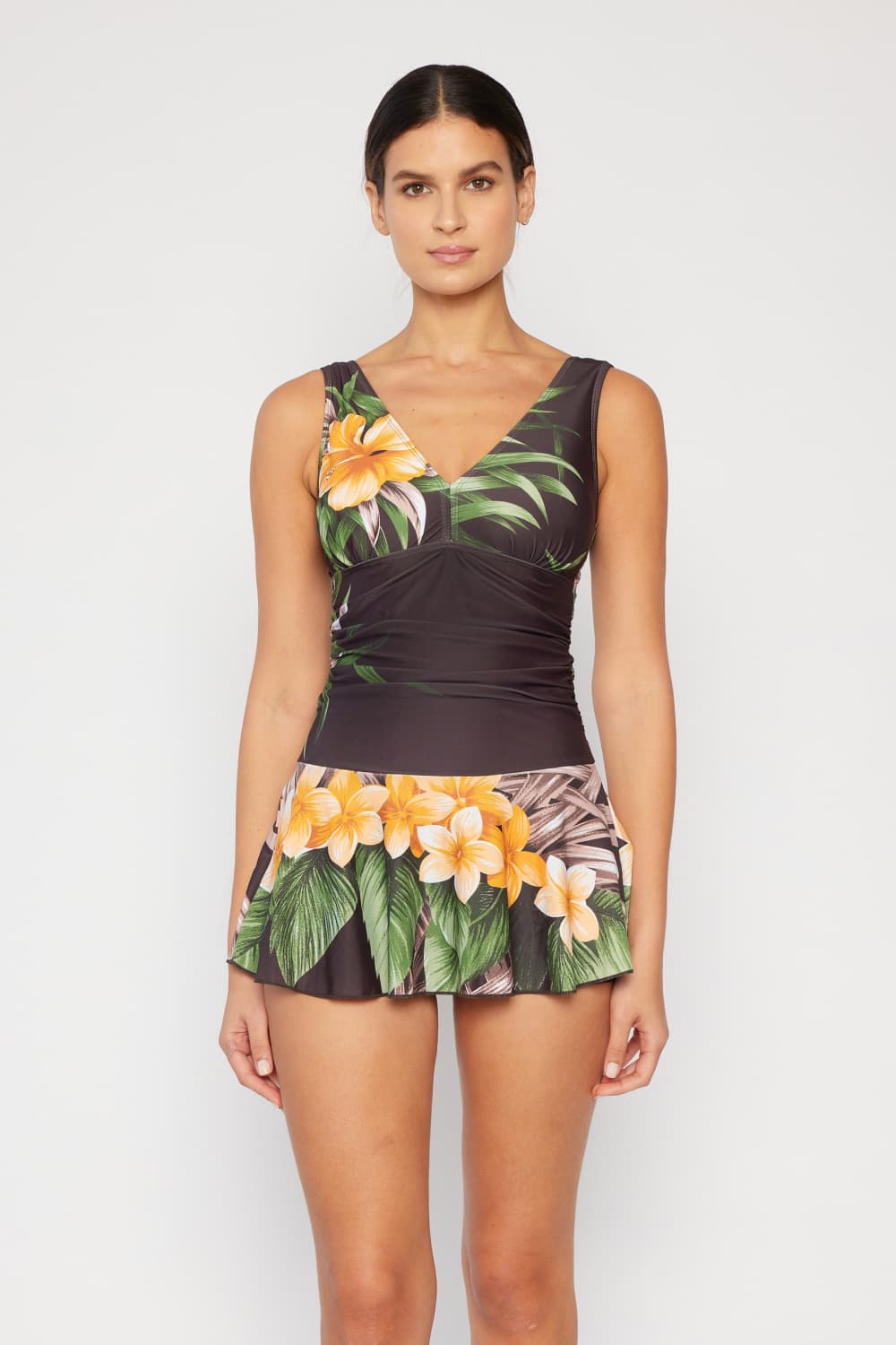 Marina West Swim - One - Piece Swim Dress in Aloha Brown