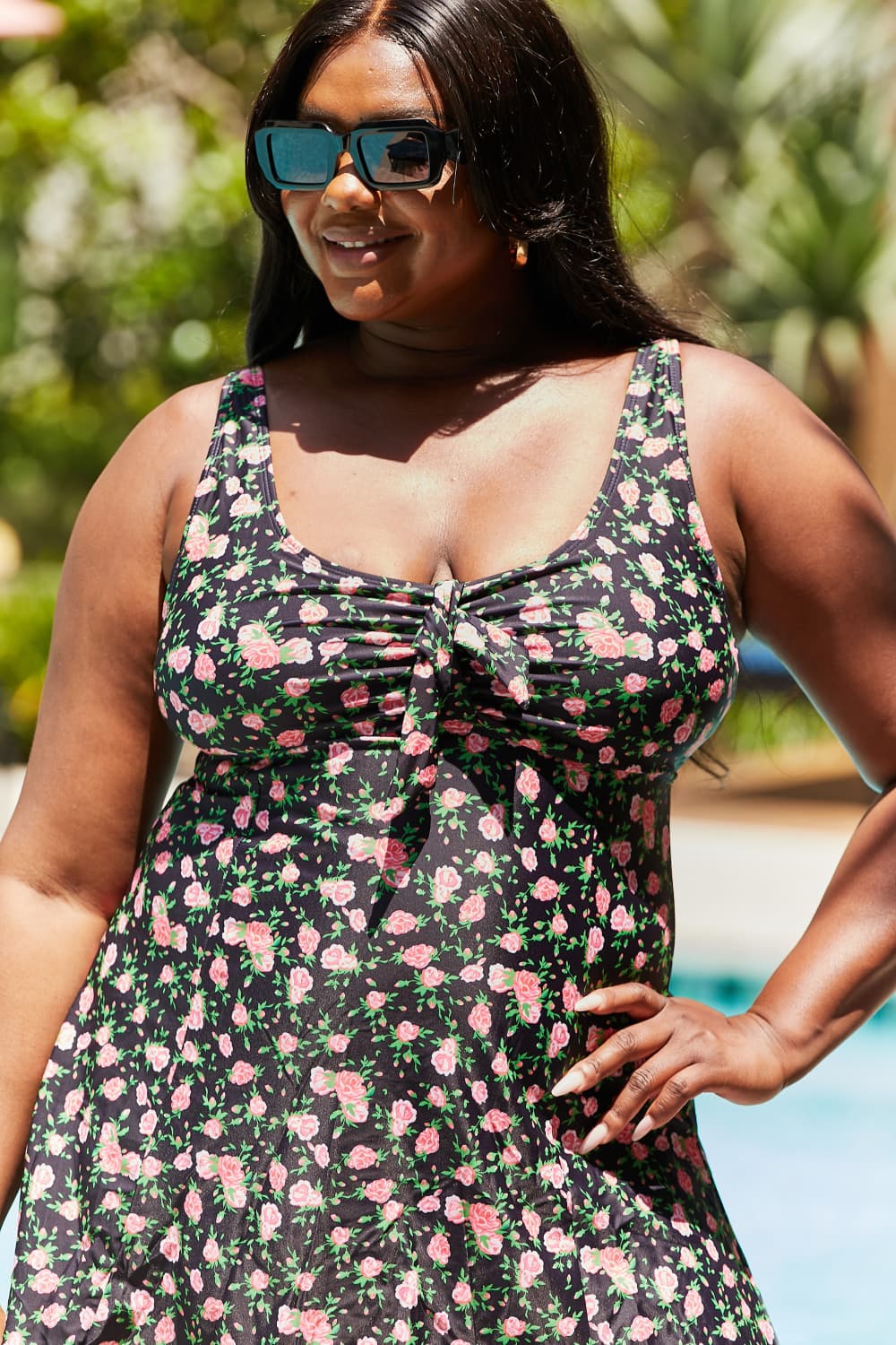 Marina West Swim - One - Piece Swim Dress in Black Roses