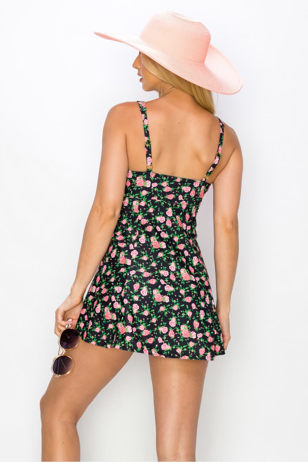 Marina West Swim - One - Piece Swim Dress in Black Roses